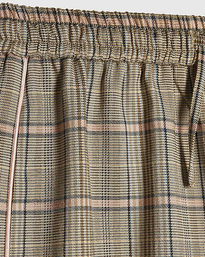 Girls Brown Check Piping Trousers