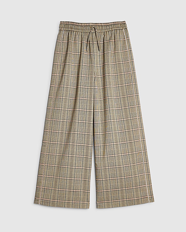 Girls Brown Check Piping Trousers