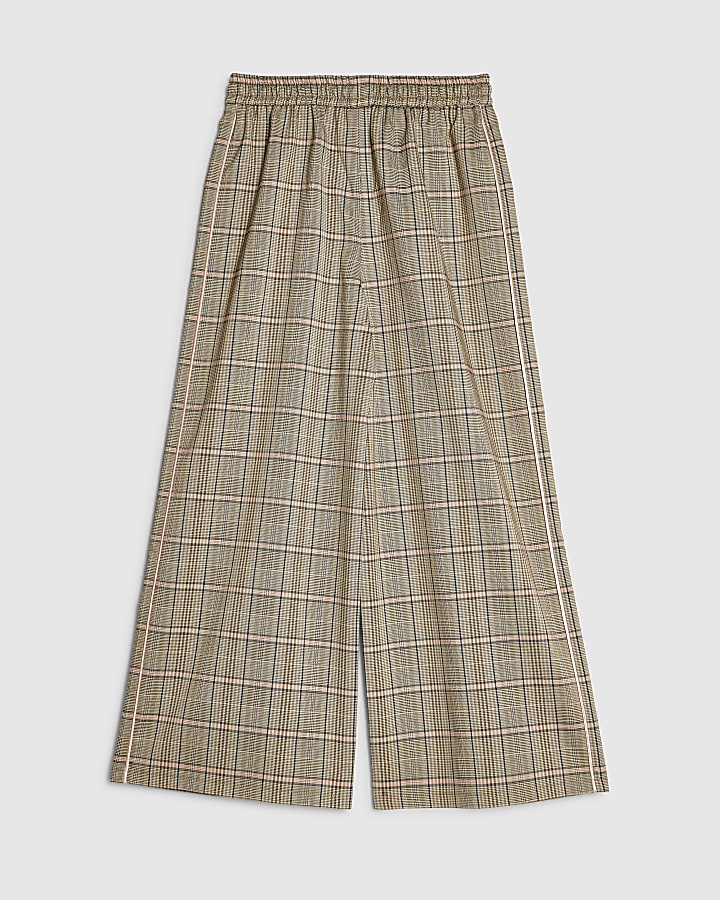 Girls Brown Check Piping Trousers