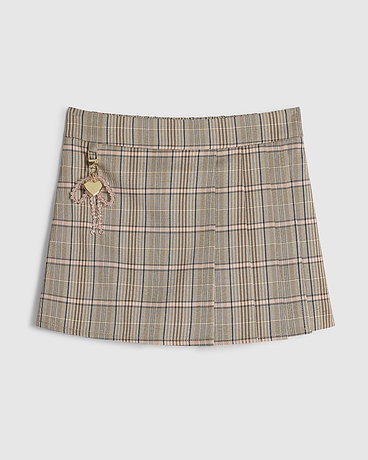 Girls Brown Check Skort