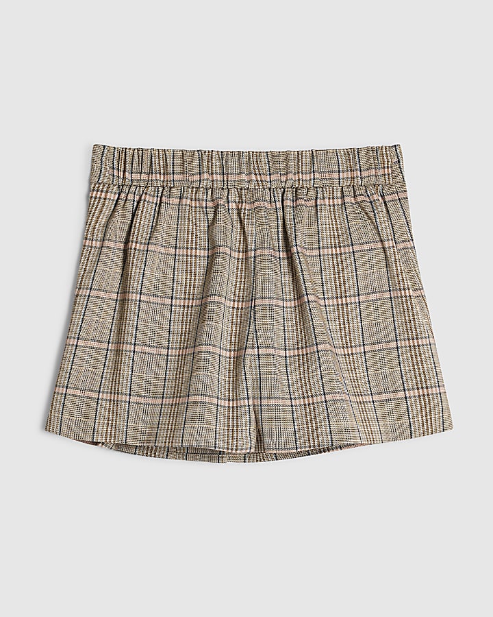 Girls Brown Check Skort