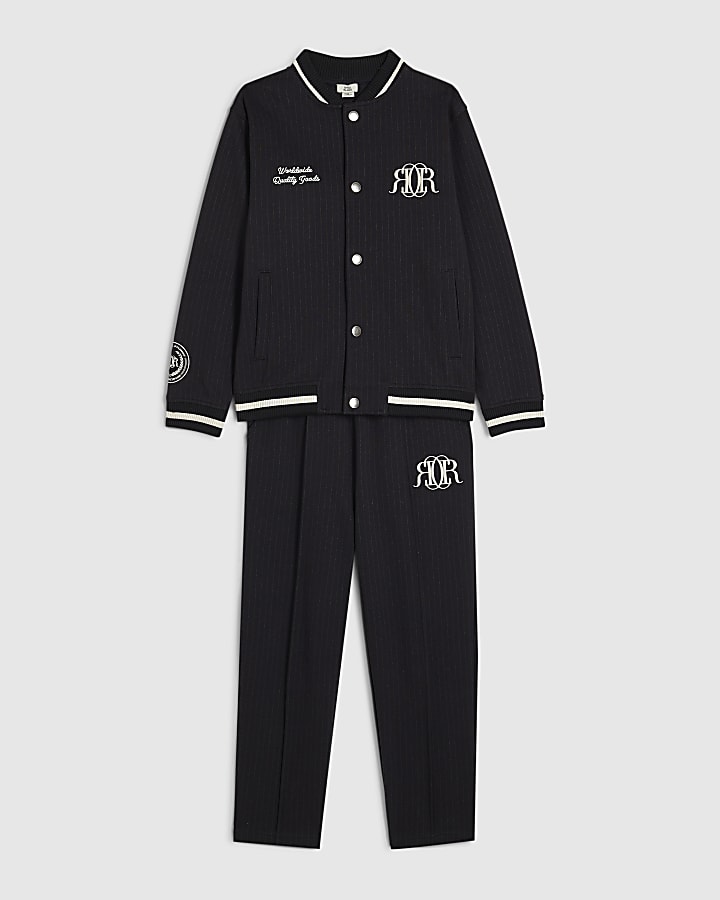 Boys Navy RI Pinstripe Bomber And Trouser Set