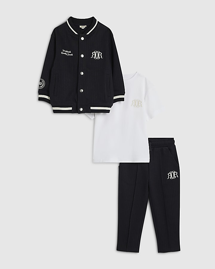 Mini Boys Navy Pinstripe Bomber Jacket Set