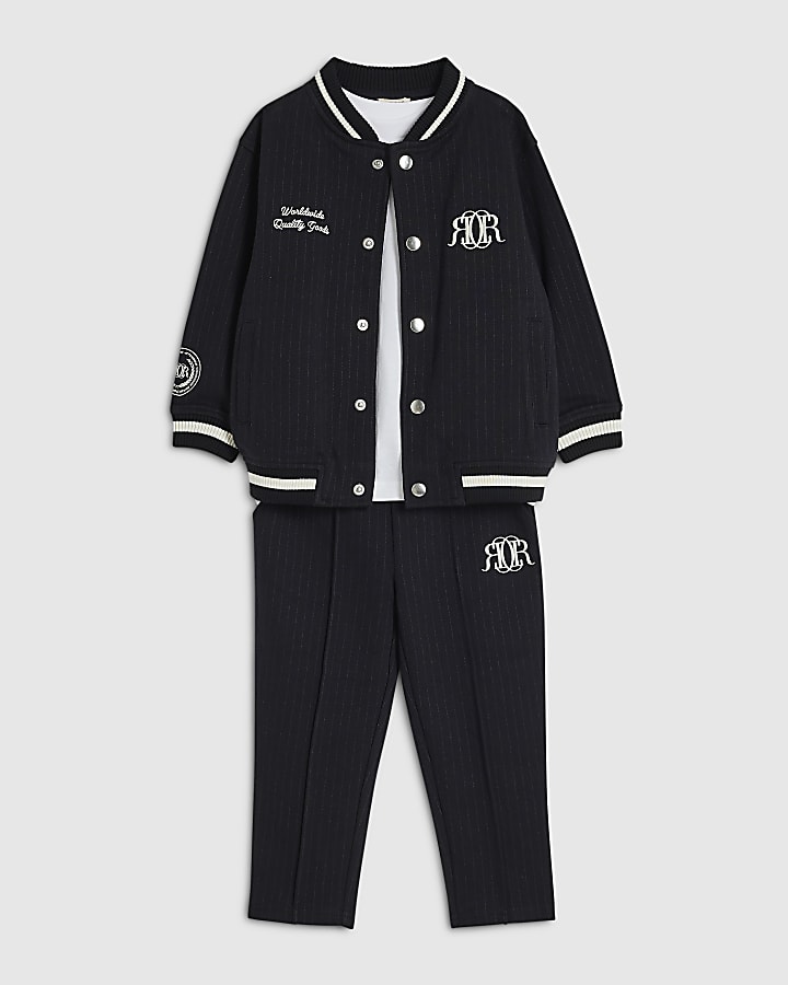 Mini Boys Navy Pinstripe Bomber Jacket Set