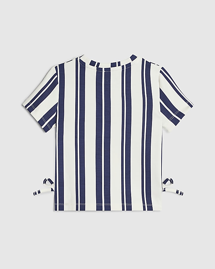 Girls White Premium Stripe Bow T-Shirt