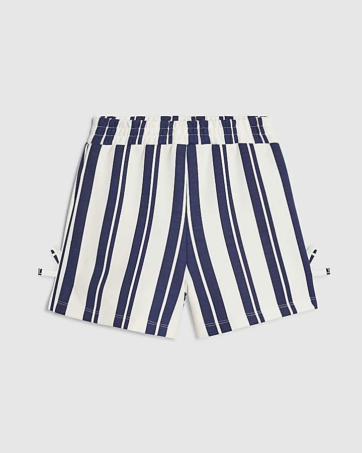 Girls White Premium Bow Stripe Shorts