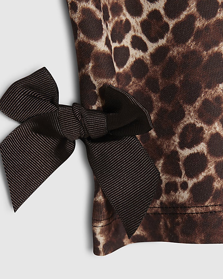 Girls Brown Premium Leopard Print Bow Shorts