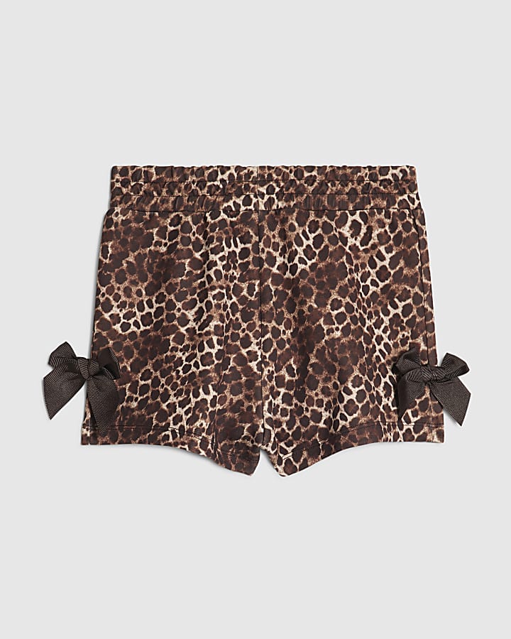 Girls Brown Premium Leopard Print Bow Shorts