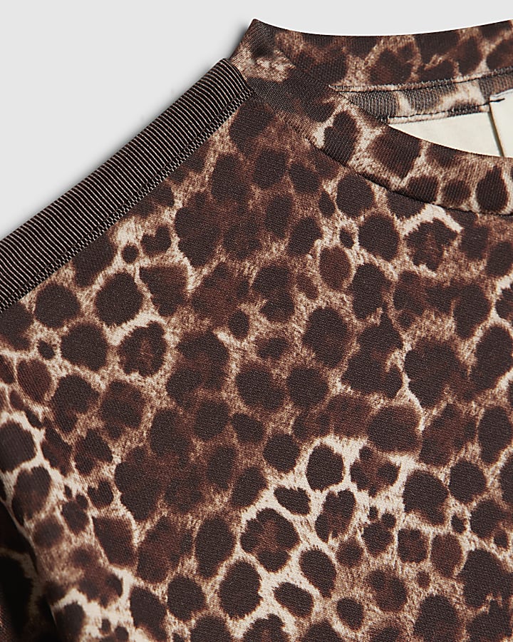 Girls Brown Premium Leopard Print Top