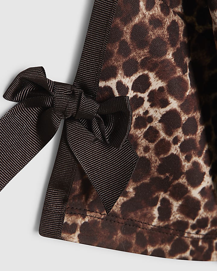 Girls Brown Premium Leopard Print Top