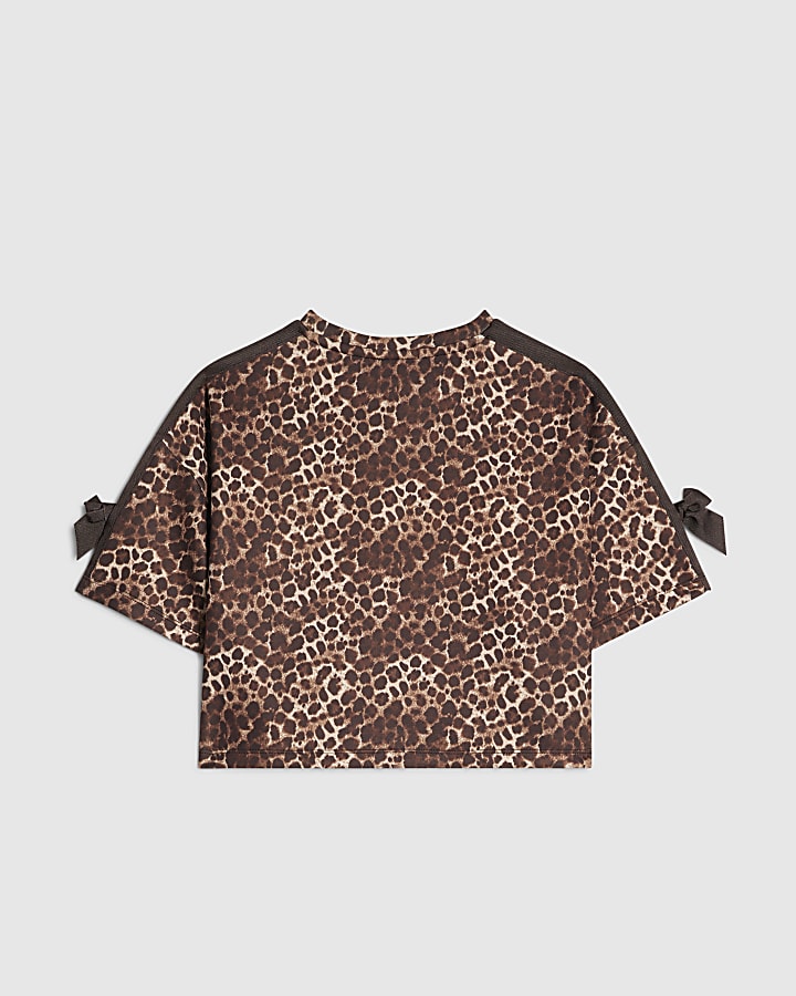Girls Brown Premium Leopard Print Top