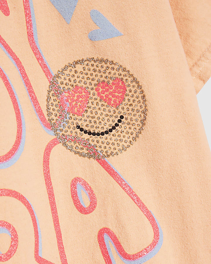 Girls Orange Sassy Era Smile Graphic T-Shirt