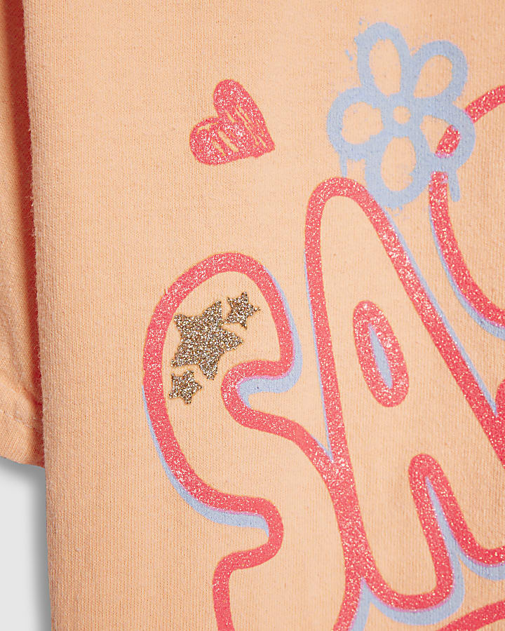 Girls Orange Sassy Era Smile Graphic T-Shirt