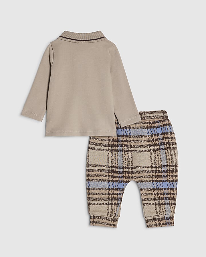 Baby Boys Brown Check Polo Shirt Set