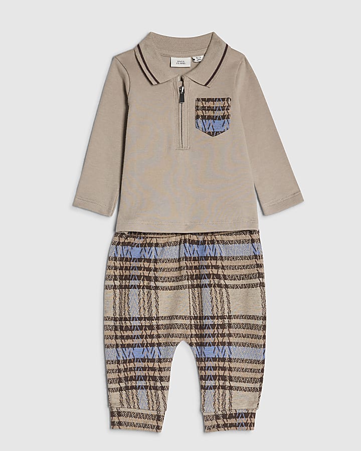 Baby Boys Brown Check Polo Shirt Set