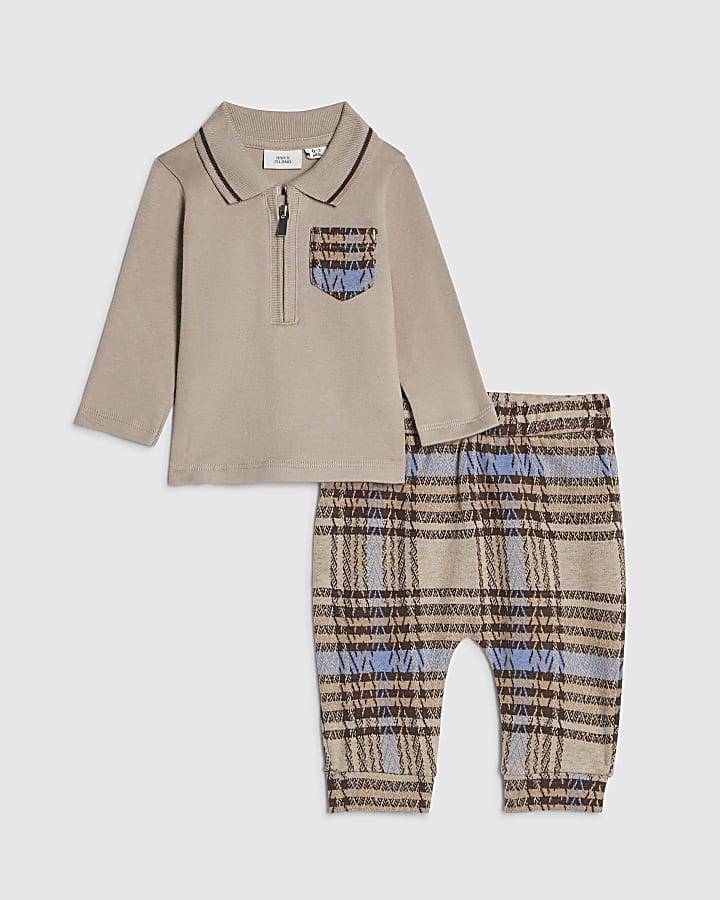 Baby Boys Brown Check Polo Shirt Set