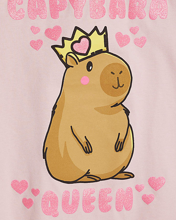 Girls Pink Capybara Queen T-Shirt
