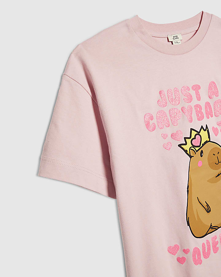 Girls Pink Capybara Queen T-Shirt