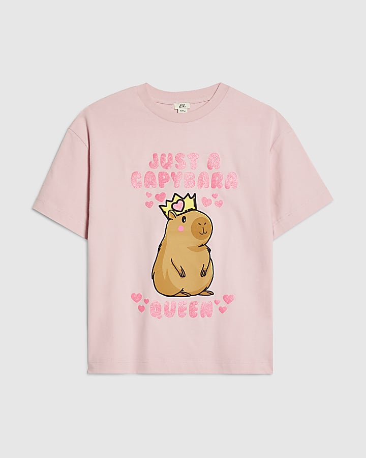 Girls Pink Capybara Queen T-Shirt