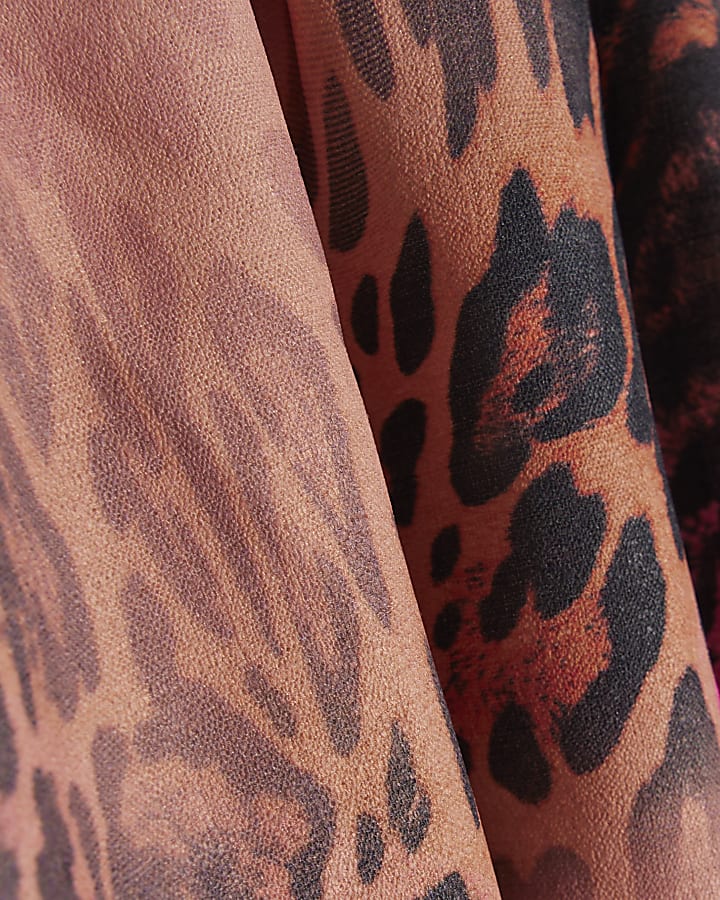 Girls Orange Halter Neck Leopard Dress