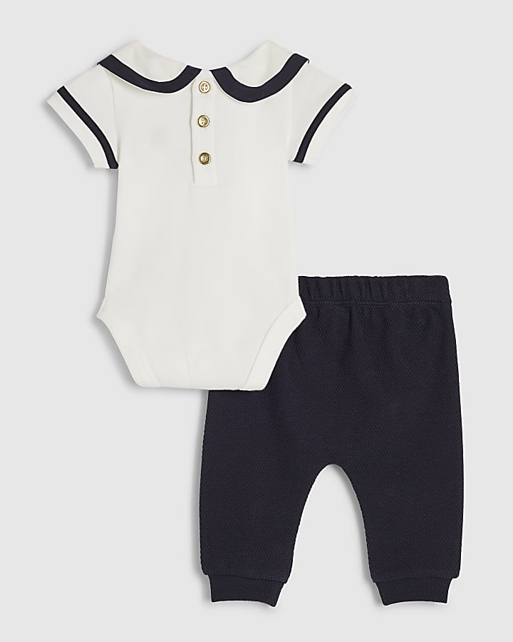 Baby Boys Navy Bow Tie Top And Trousers Set