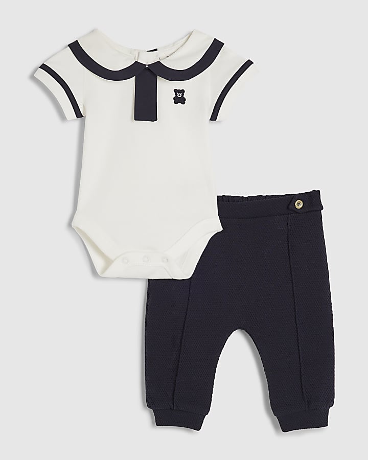 Baby Boys Navy Bow Tie Top And Trousers Set