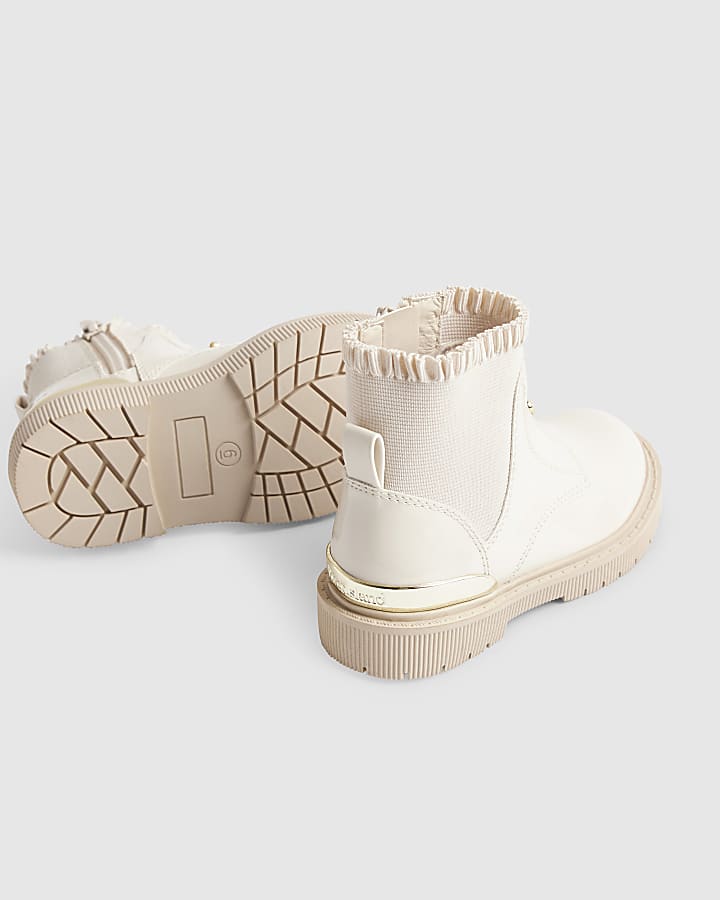 Mini Girls Cream Frill Top Zip Up Boots