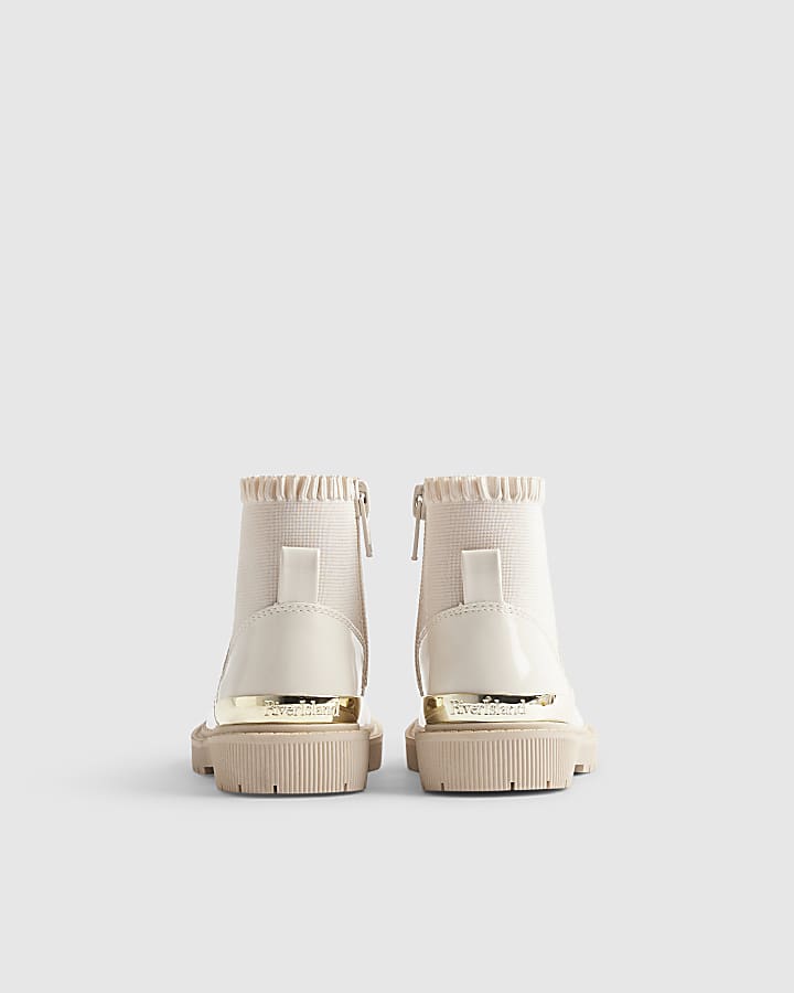 Mini Girls Cream Frill Top Zip Up Boots