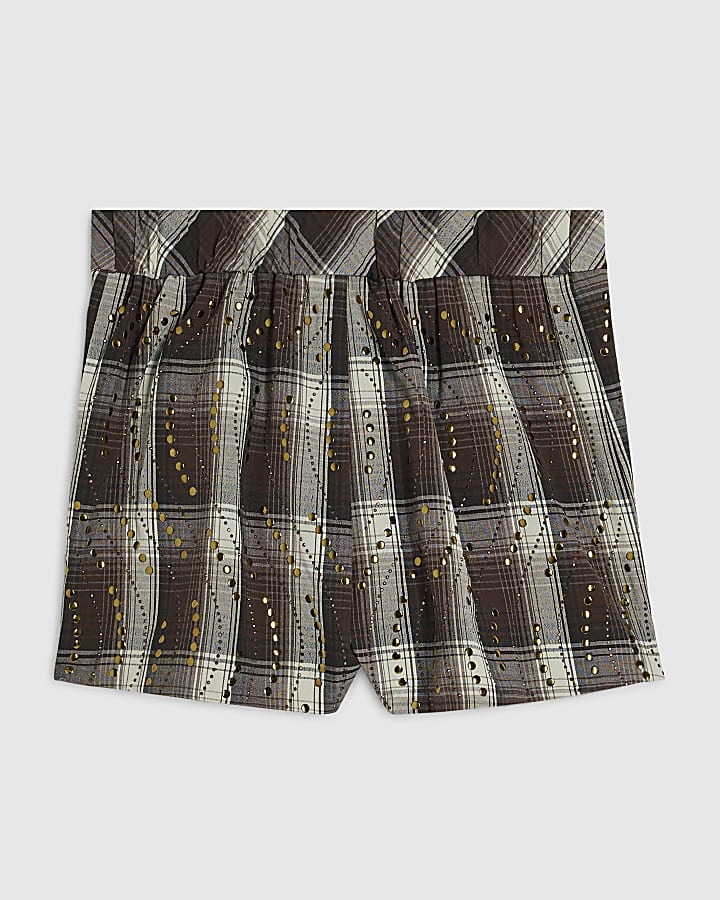 Girls Brown Check Stud Skort