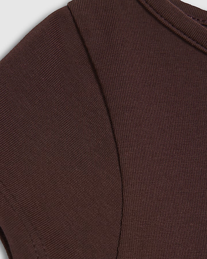 Girls Brown Cap Sleeve Waistband T-Shirt