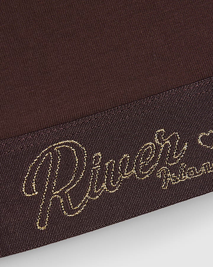 Girls Brown Cap Sleeve Waistband T-Shirt