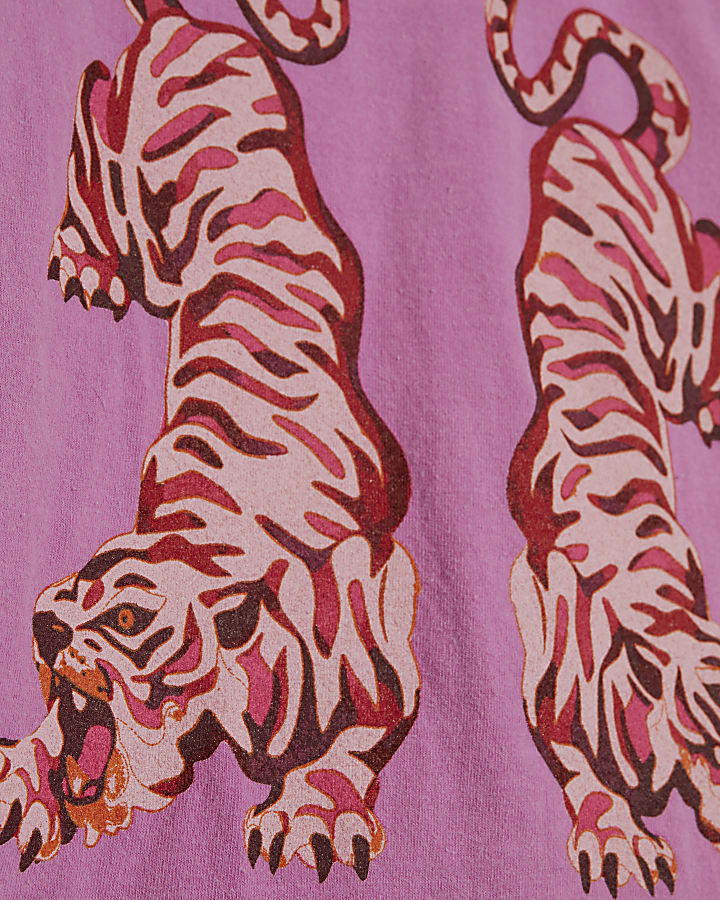 Girls Pink Dyed Tiger T-Shirt