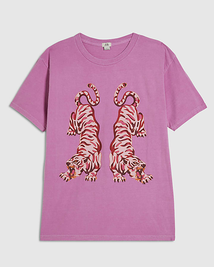 Girls Pink Dyed Tiger T-Shirt