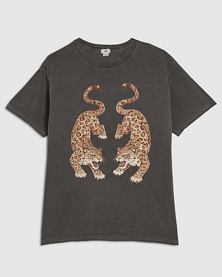 Girls Grey Dyed Tiger T-Shirt