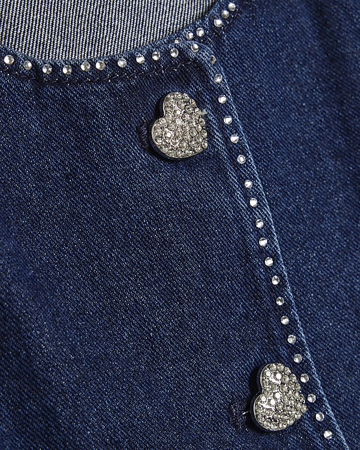 Girls Denim Heart Embellished Jacket