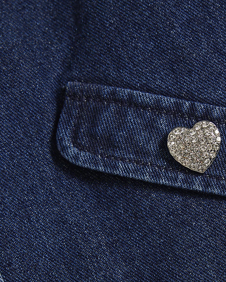 Girls Denim Heart Embellished Jacket