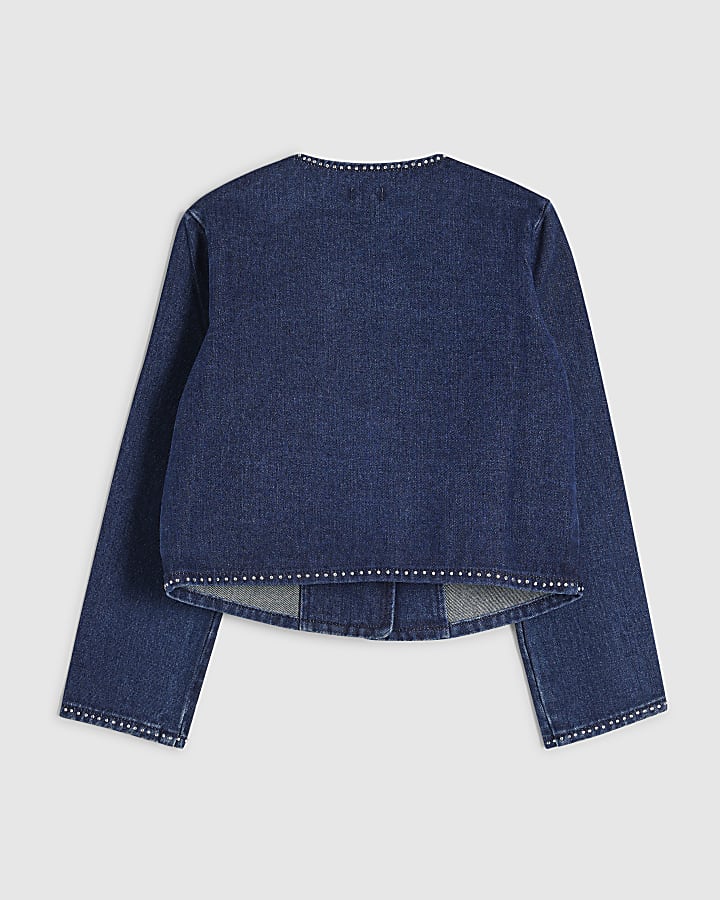 Girls Denim Heart Embellished Jacket