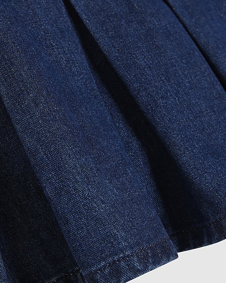 Girls Blue Denim Heart Pleated Skirt