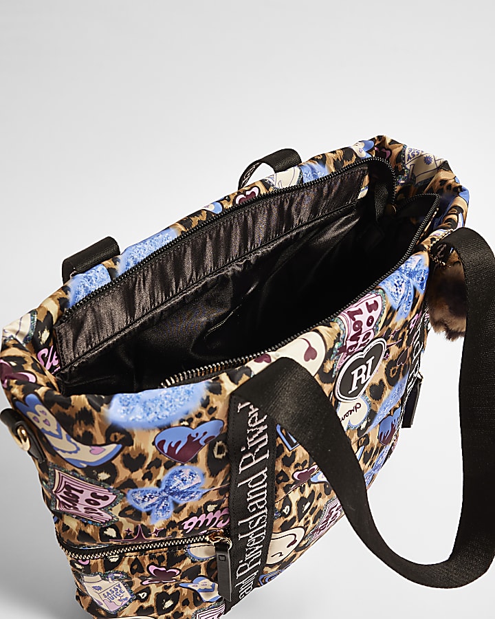 Girls Brown Leopard Print Shopper Bag
