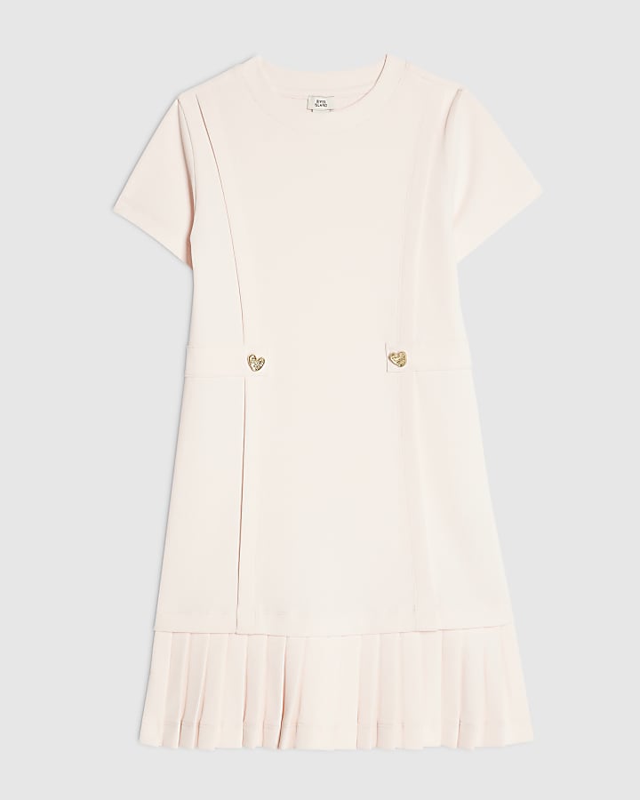 Girls Pink Pleated Hem Dress