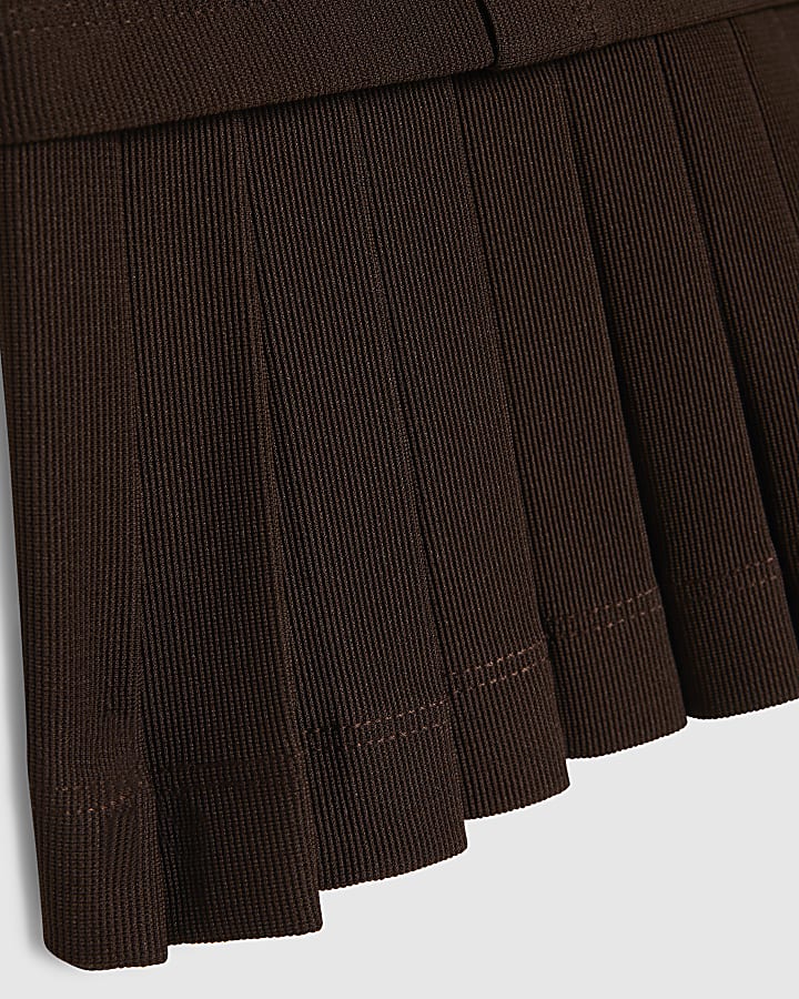 Girls Brown Pleated Hem Dress