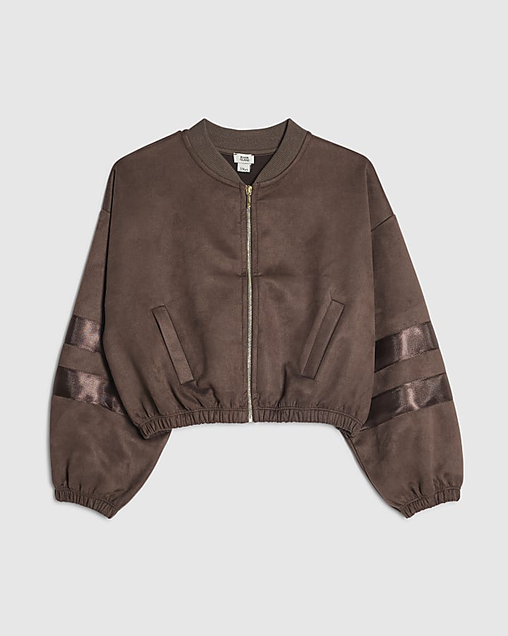 Girls Brown Suede 97 Hotfix Bomber Jacket
