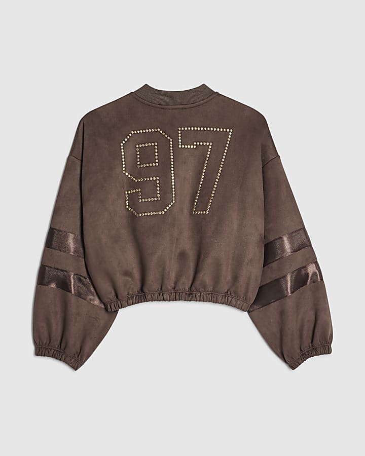 Girls Brown Suede 97 Hotfix Bomber Jacket