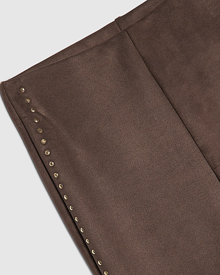 Girls Brown Faux Suede Stud Flare Trousers