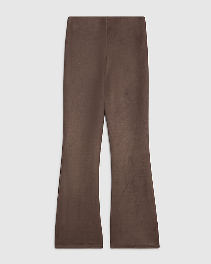 Girls Brown Faux Suede Stud Flare Trousers