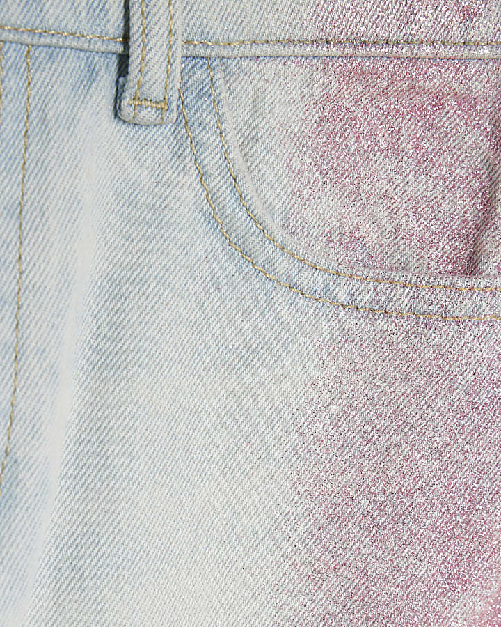Girls Blue Glitter Side Wide Leg Jeans