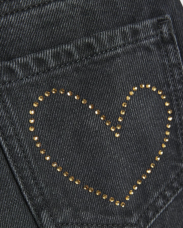 Girls Black Iconic Side Wide Leg Jeans