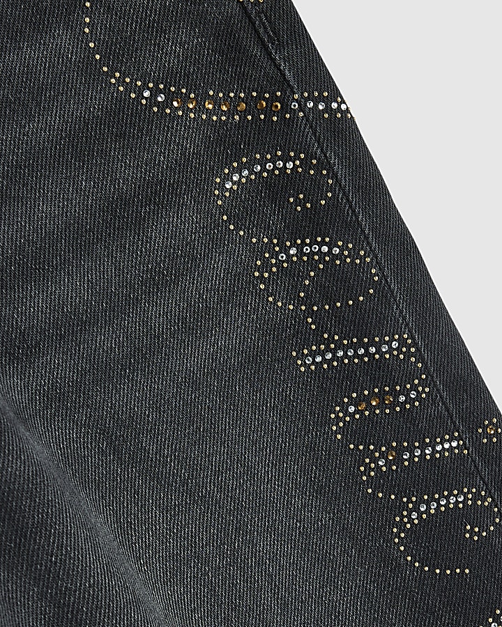 Girls Black Iconic Side Wide Leg Jeans