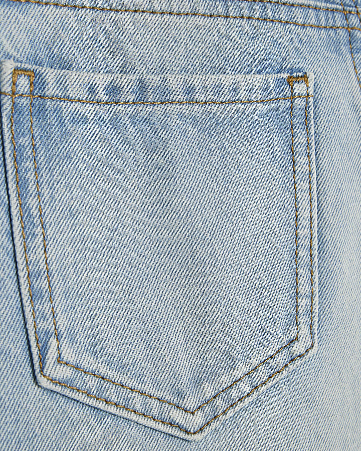 Girls Blue Mid Rise Droplet Straight Jeans