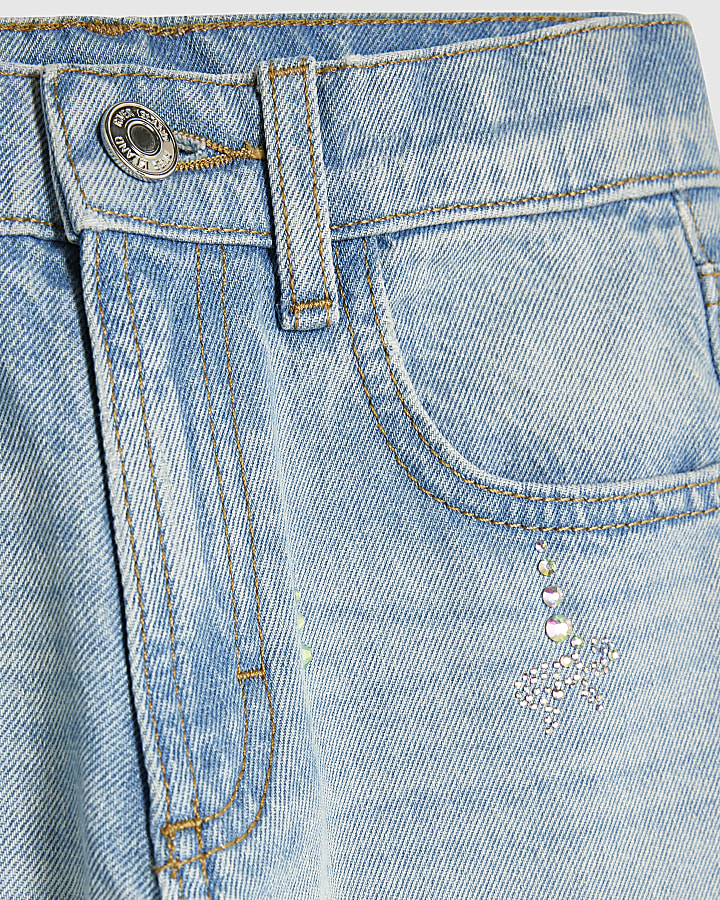 Girls Blue Mid Rise Droplet Straight Jeans